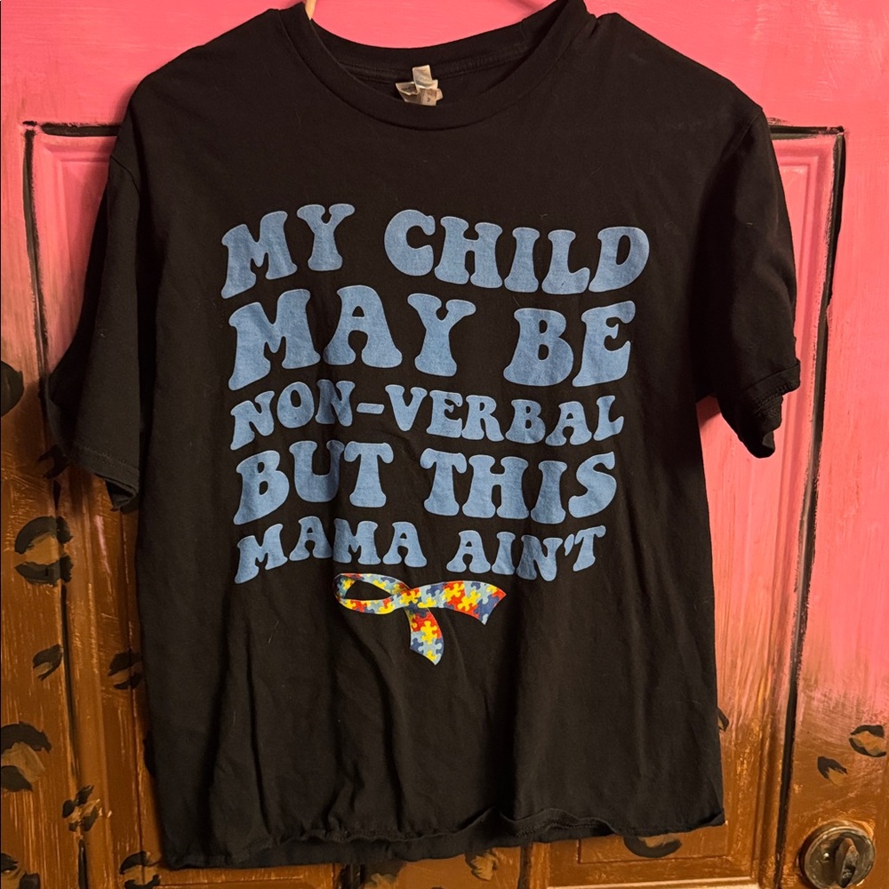 Black Graphic T-Shirt with Blue Text